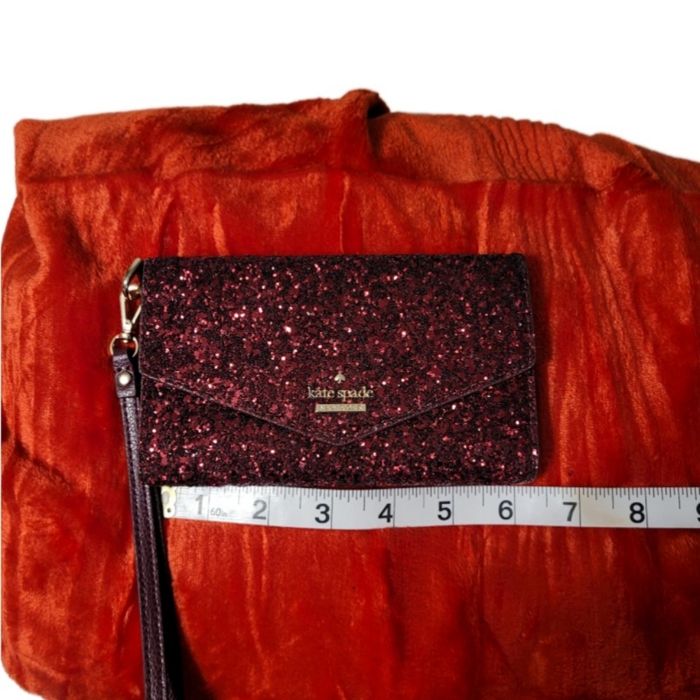 Vintage Kate spade Crimson Red Sparkle Trifold Envelope Leather Wallet/W… - Picture 5 of 8